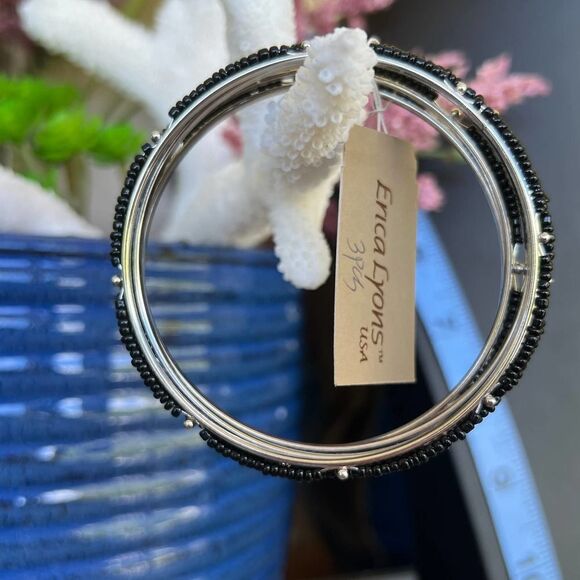 Erica Lyons Silver/Black Seed Bead Set of 5 Bracelets $16ea / 3 for $25 - Picture 7 of 7